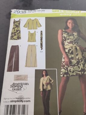 Simplicity Pattern 2938 Women's Plus Size 20W-28W Dress Pants Top Jacket Belt